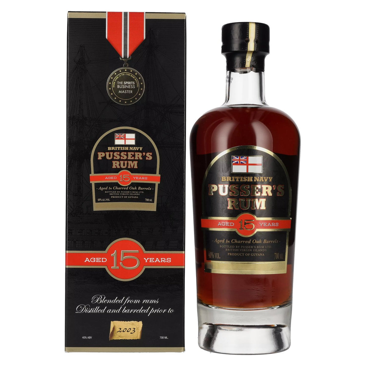 Pusser's 15-Year-Old Rum, 40% ABV, 0.7 litres, in a gift box