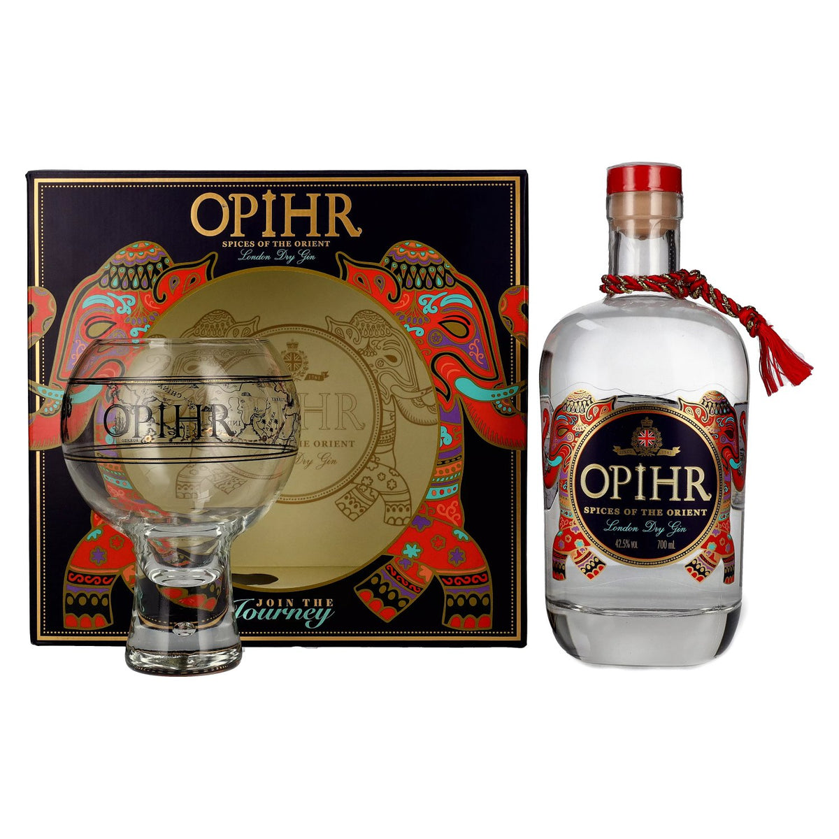 Opihr ORIENTAL SPICED London Dry Gin 42,5% vol. 0,7 l in geschenkverpakking met Globe-glas