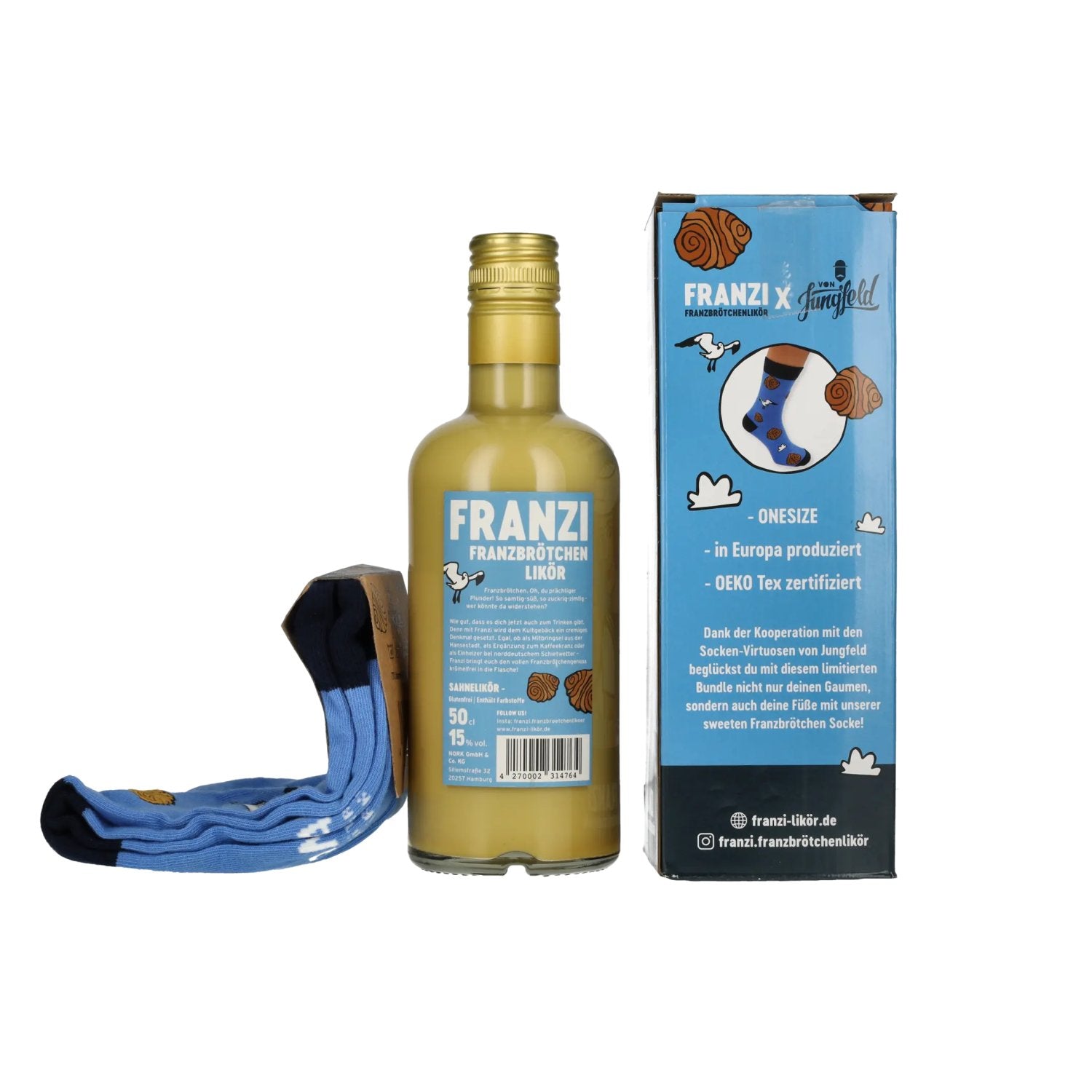 Franzi Franzbrötchen Likör 15% vol. 0,5l en boîte cadeau avec chaussettes