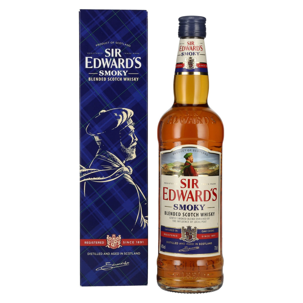 Sir Edward's Scotch Whisky assemblé SMOKY, 40 % vol., 0,7 l, dans un coffret cadeau