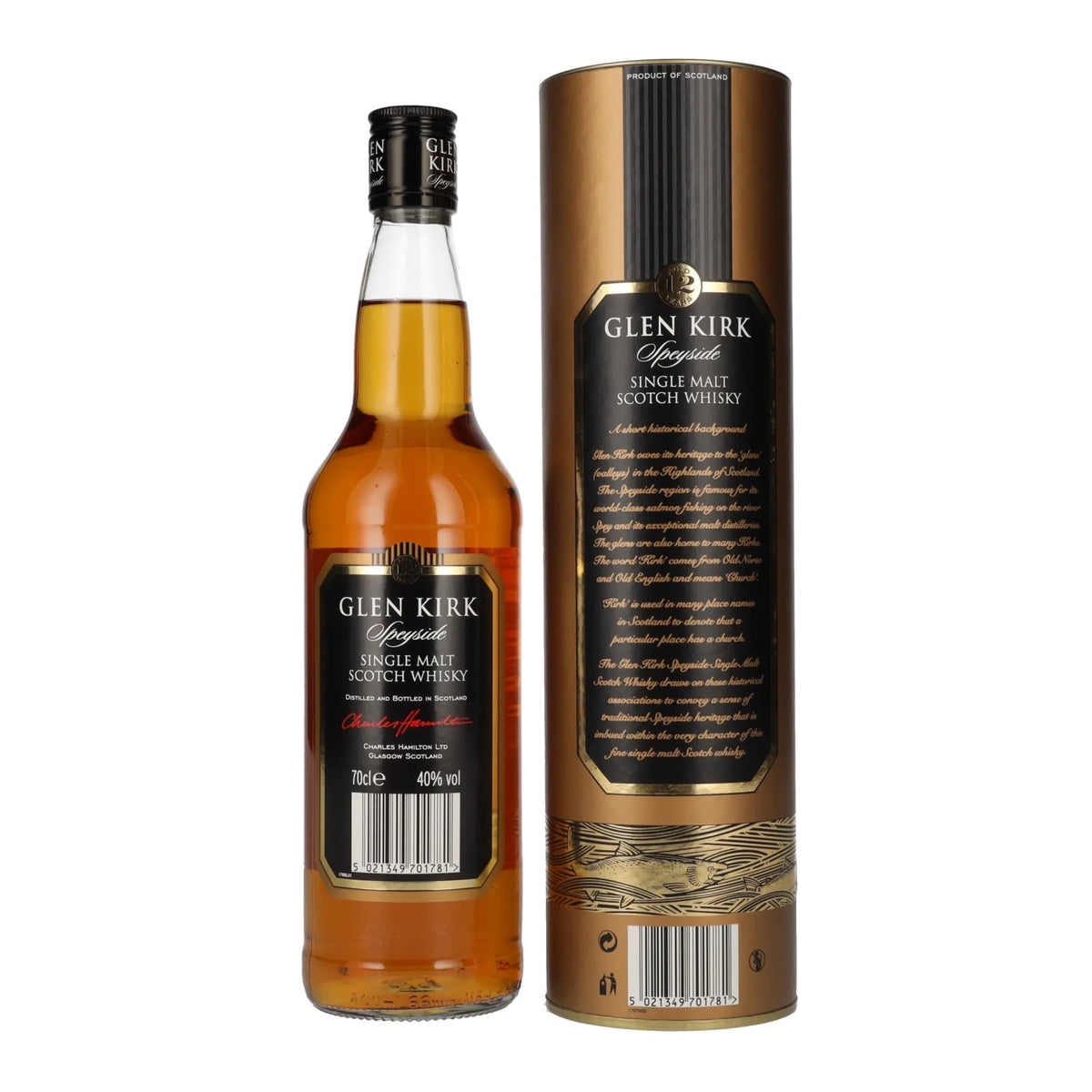 Whisky single malt écossais Glen Kirk 12 ans d'âge, 40 % vol., 0,7 l, dans un coffret cadeau