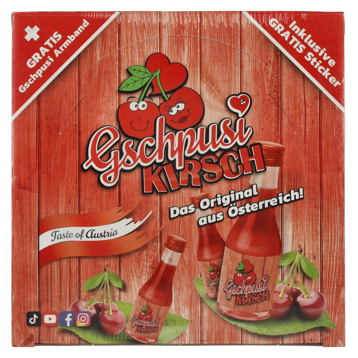 Gschpusi Kirsch 20 % vol., lot de 25 x 0,02 l avec autocollant