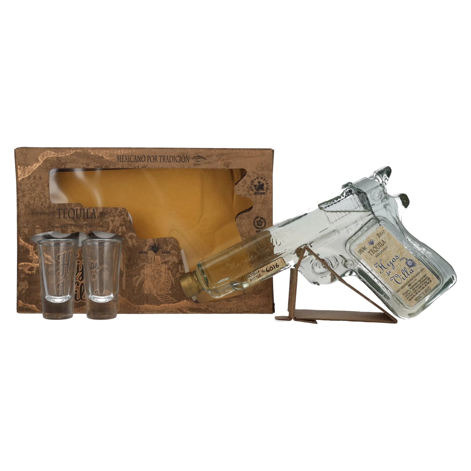 Hijos de Villa Tequila Reposado 38% ABV, 0.2 l, in a gift box with 2 shot glasses