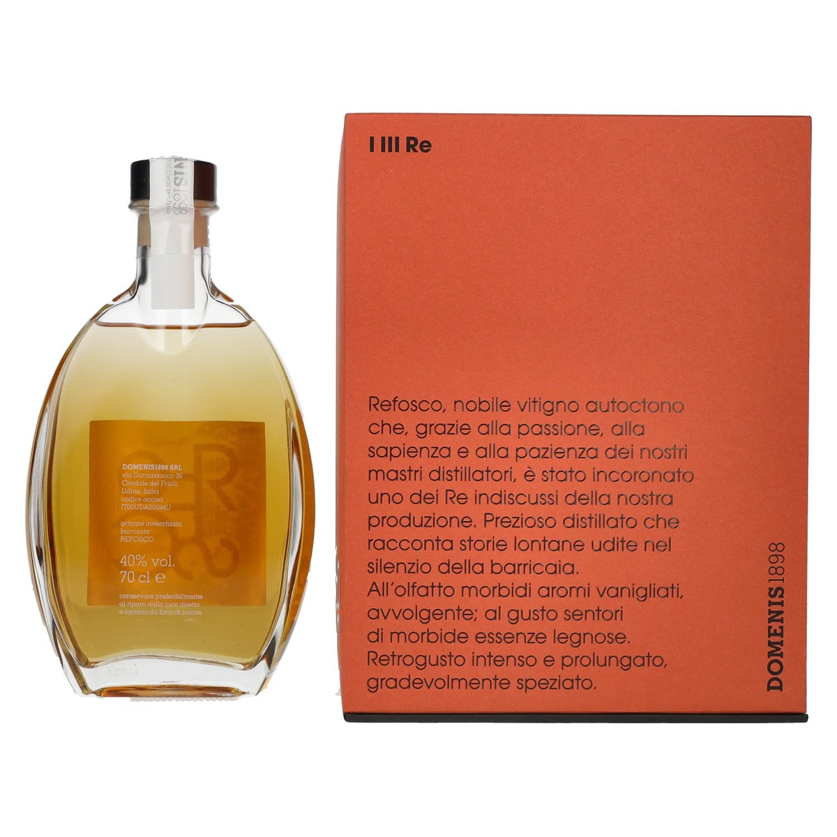 Domenis 1898 I III RE REFOSCO grappa invecchiata barricata 40% Vol. 0,7l in Geschenkbox