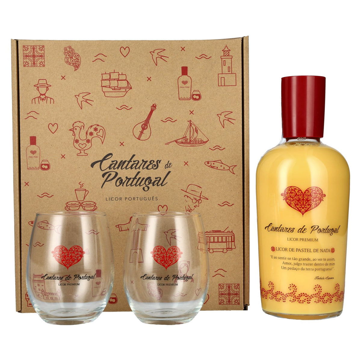 Cantares de Portugal Licor de Pastel de Nata 15% vol. 0,7 l in geschenkverpakking met 2 glazen