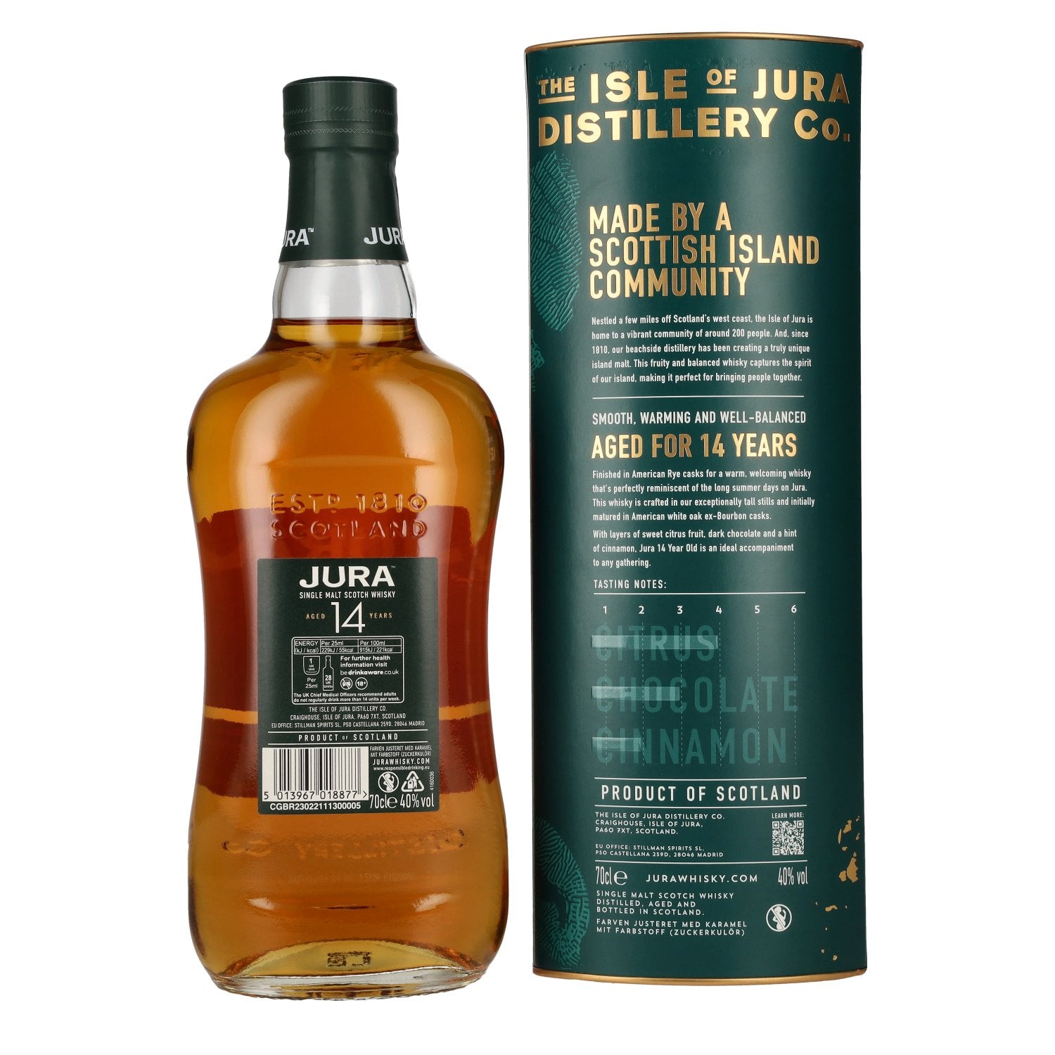 Jura 14 Years Old American Rye Cask Single Malt Scotch Whisky 40% Vol. 0,7l en boîte cadeau