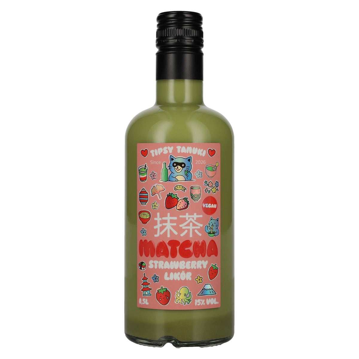 Liqueur Tipsy Tanuki au matcha et à la fraise, 15 % vol., 0,5 l