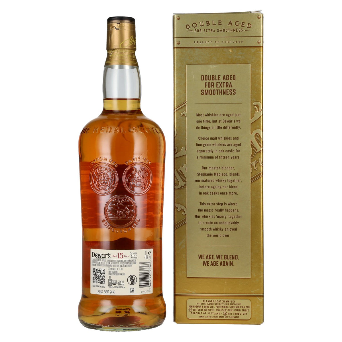 Dewar's 15 Years Old Double Aged Blended Scotch Whisky 40% vol. 1 l in geschenkverpakking