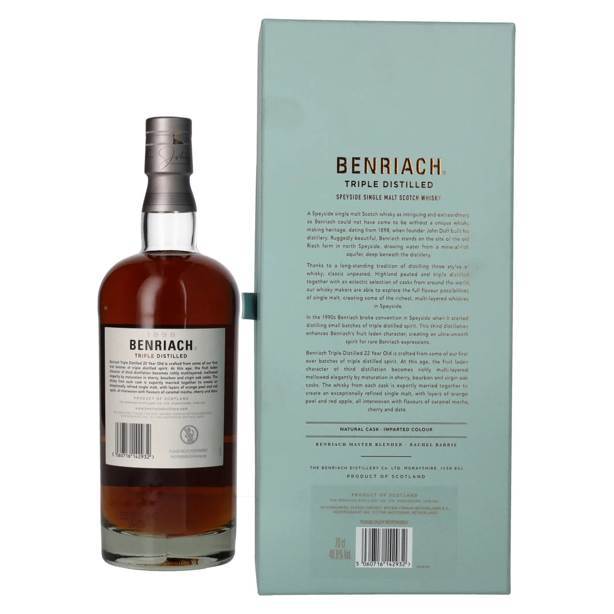 Benriach 22 Years Old Triple Distilled Three Cask Matured Single Malt 46,8% Vol. 0,7l en coffret cadeau