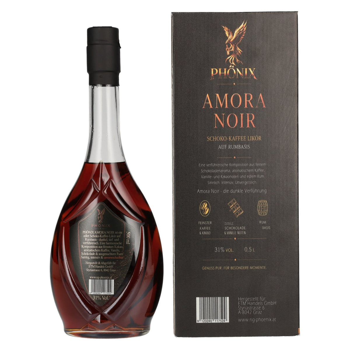 Phönix Amora Noir Schoko-Kaffee Likör auf Rumbasis 31% Vol. 0,5l