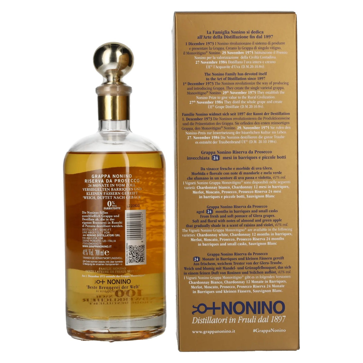 Nonino Grappa Monovitigno il Prosecco in Barriques 41% Vol. 0,7l in Geschenkbox