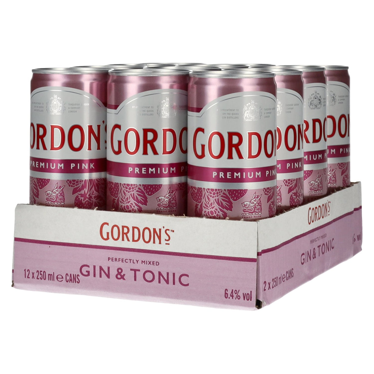 Gordon's Premium Pink Gin &amp; Tonic 6,4% vol. 12 blikjes van 0,25 l, statiegeld