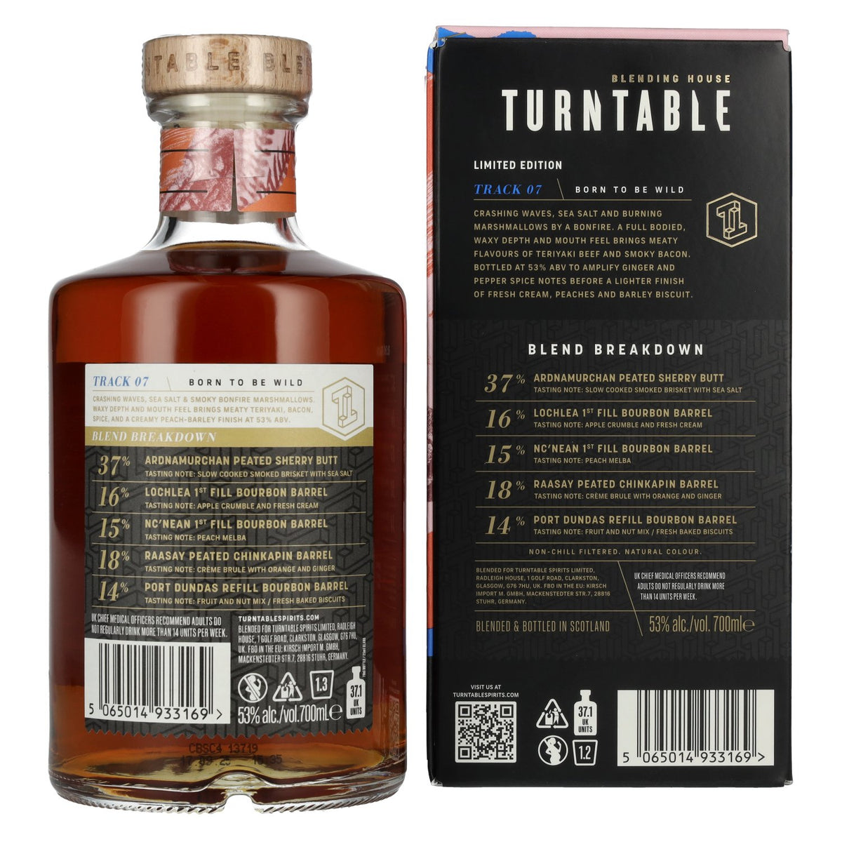 Draaitafel BORN TO BE WILD Blended Scotch Whisky Limited Edition Track 07 2025 53% vol. 0,7 l in geschenkverpakking