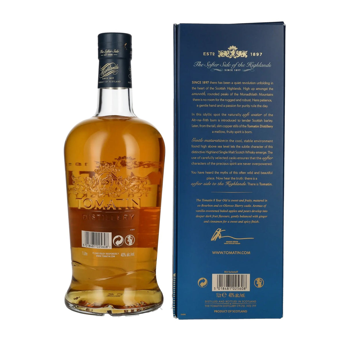 Tomatin 8 Years Old BOURBON &amp; SHERRY CASKS Travel Retail Exclusive 40% vol. 1 l in geschenkverpakking