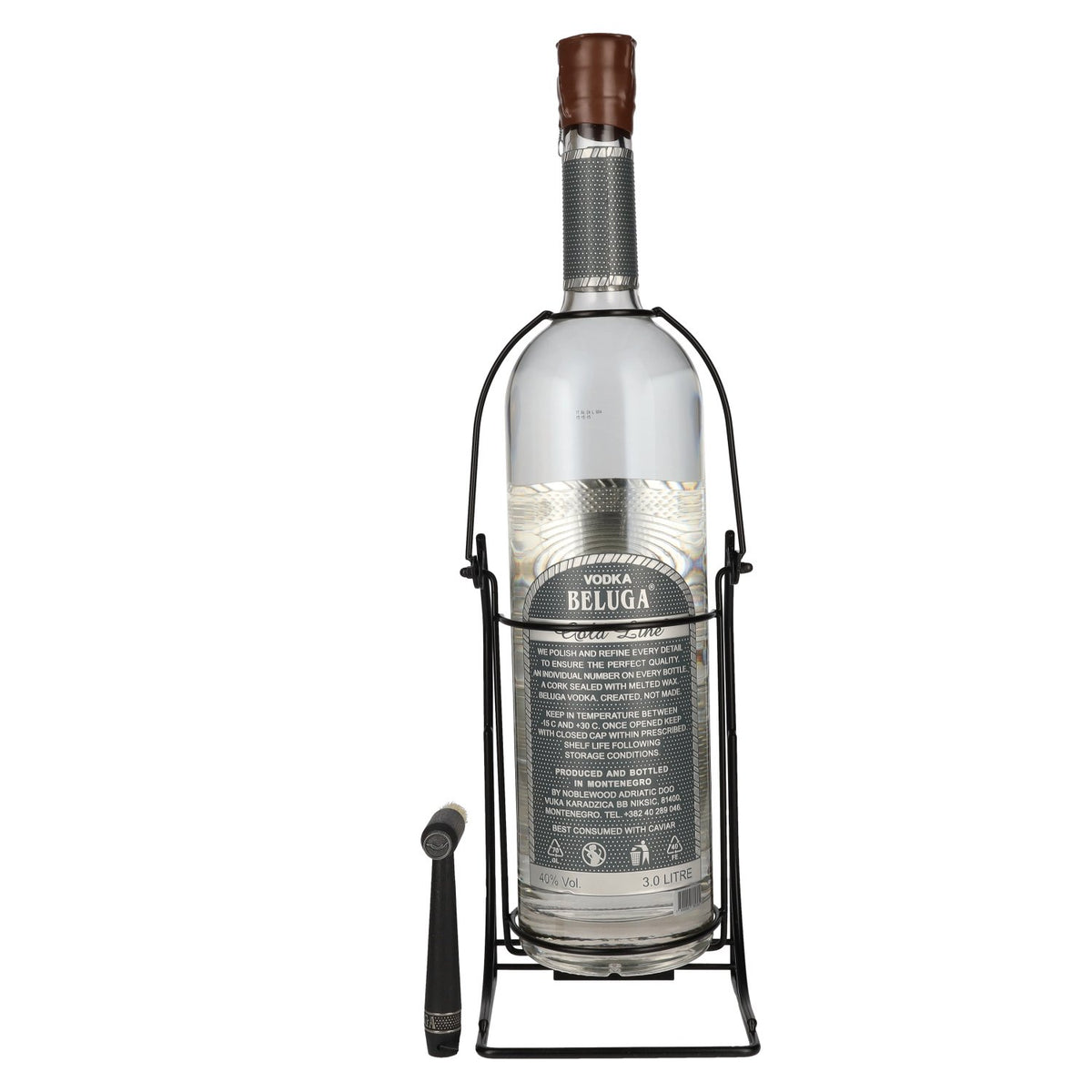 Beluga Gold Line Vodka Montenegro 40% vol. 3 l in geschenkverpakking met draaistandaard en kwastje