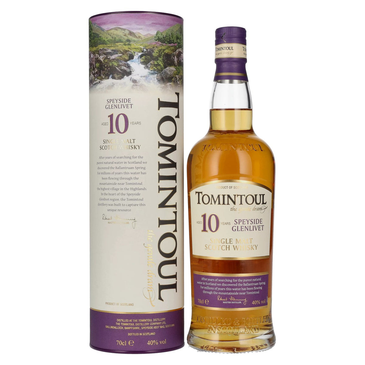 Whisky single malt écossais Tomintoul 10 ans d'âge, 40 % vol., 0,7 l, dans un coffret cadeau