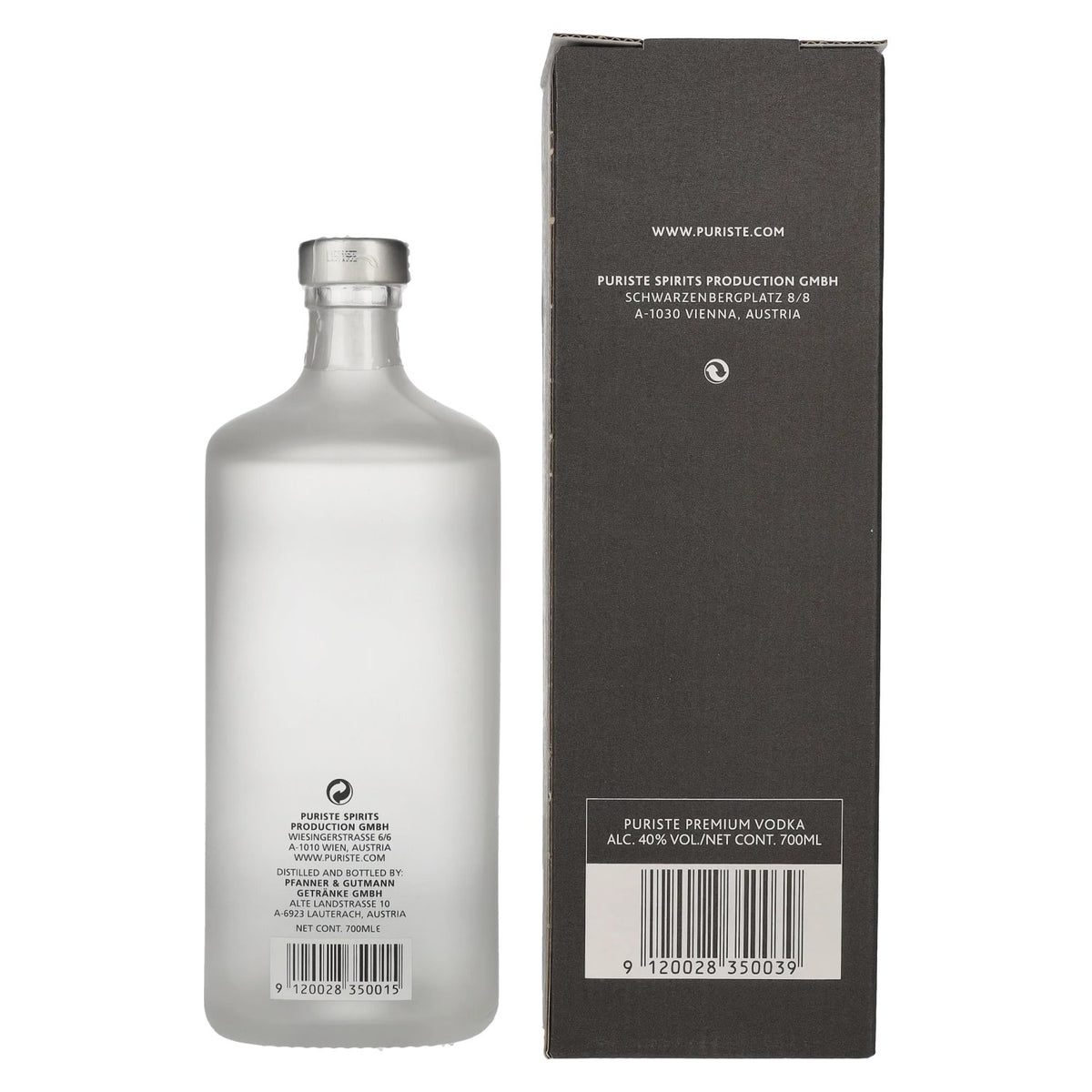 Puriste Premium Vodka No. 1 by Hillinger &amp; Kracher 40% ABV, 0.7 litres, in a gift box