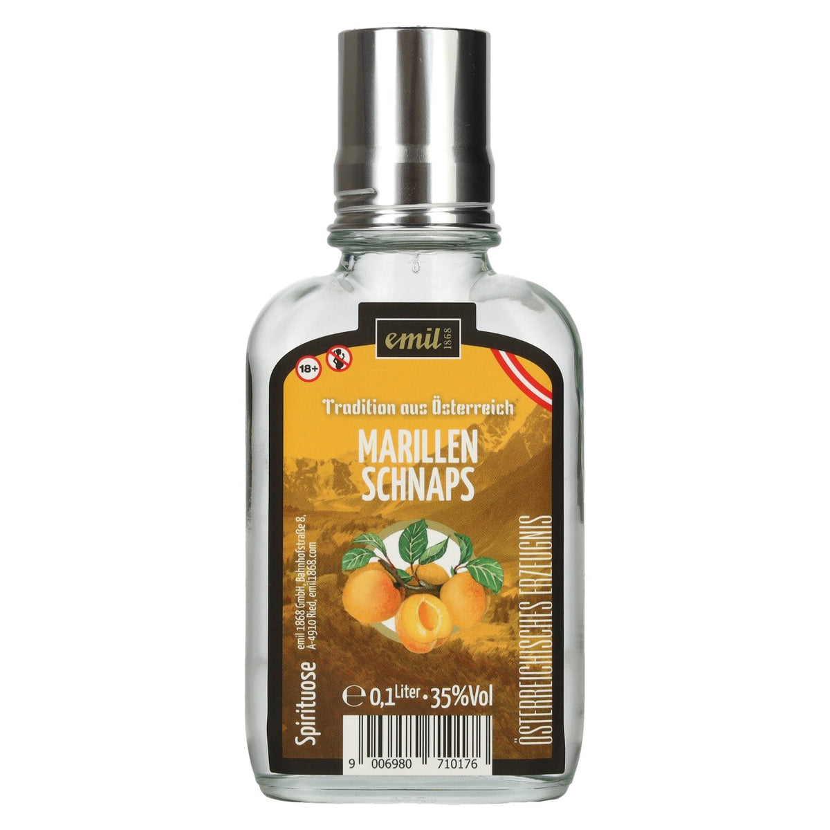 emil 1868 Eau-de-vie d'abricot 35 % vol., 0,1 l en flacon de poche