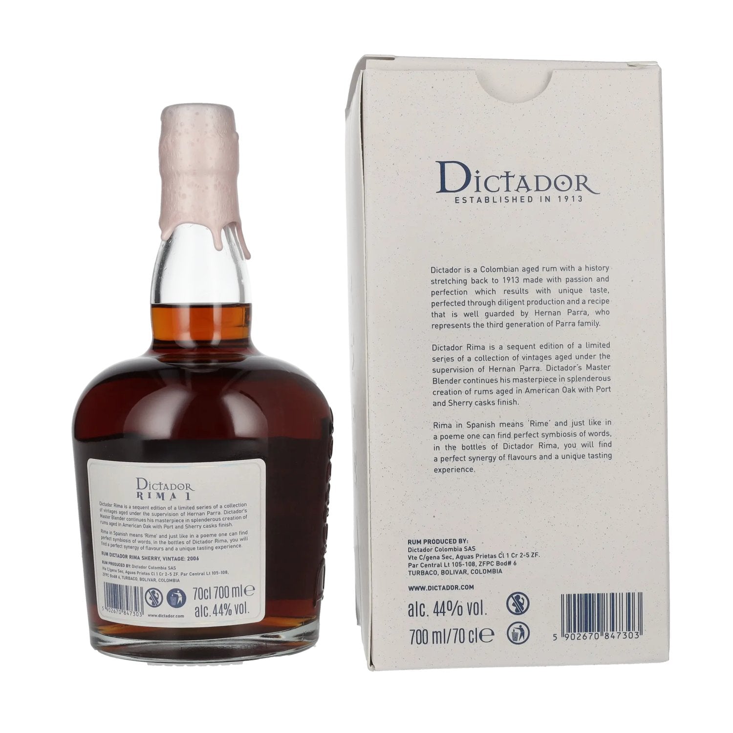 Dictador RIMA 1 16 Years Old SHERRY Cask Vintage 2006 44% Vol. 0,7l en boîte cadeau