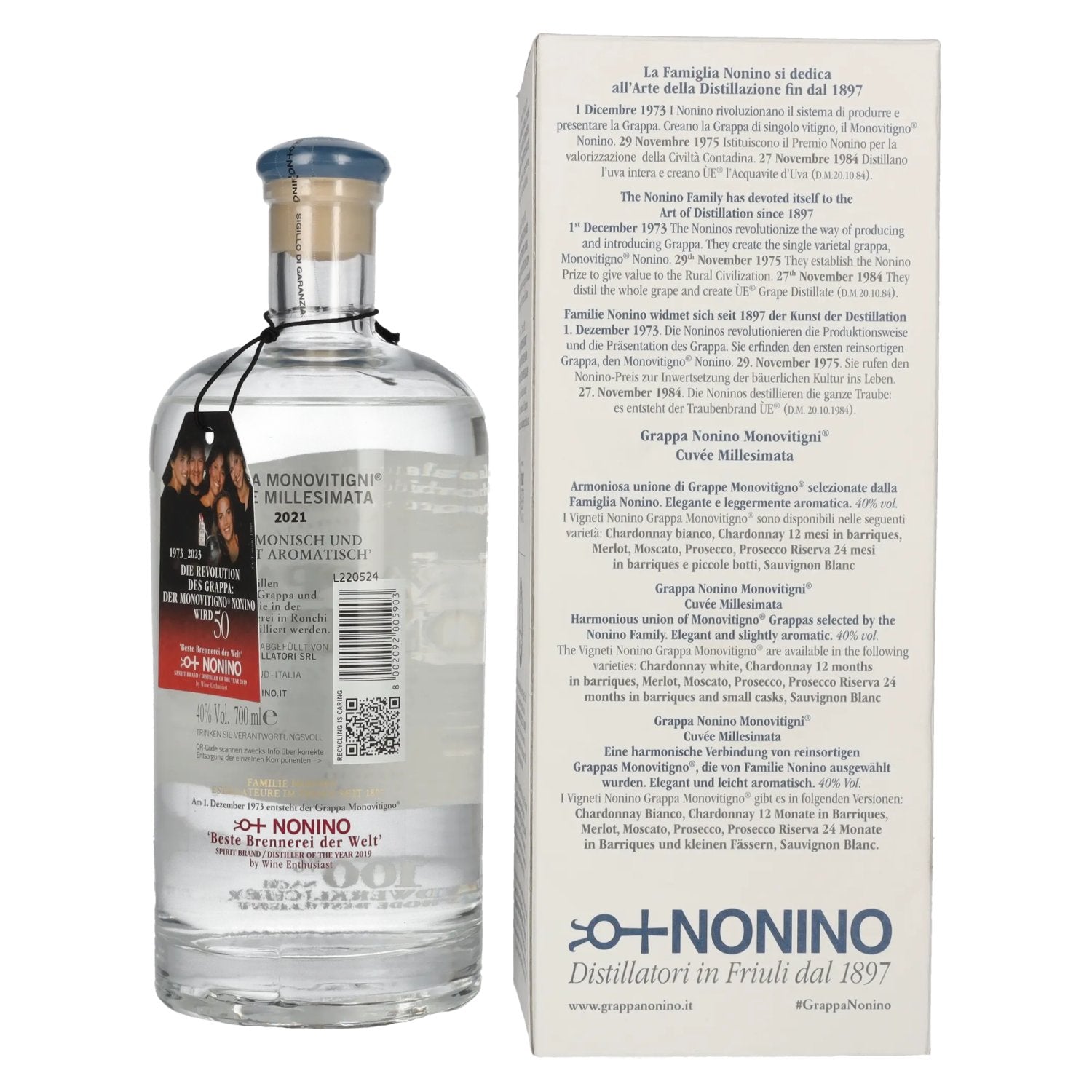 Nonino Grappa Millesimata Cuvée 40% Vol. 0,7l in geschenkverpakking