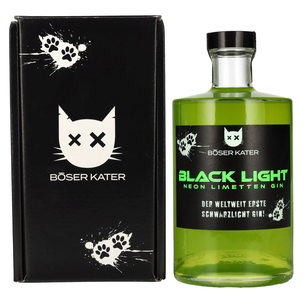 Böser Kater Gin au citron vert néon Black Light 40 % vol., 0,5 l, dans un coffret cadeau