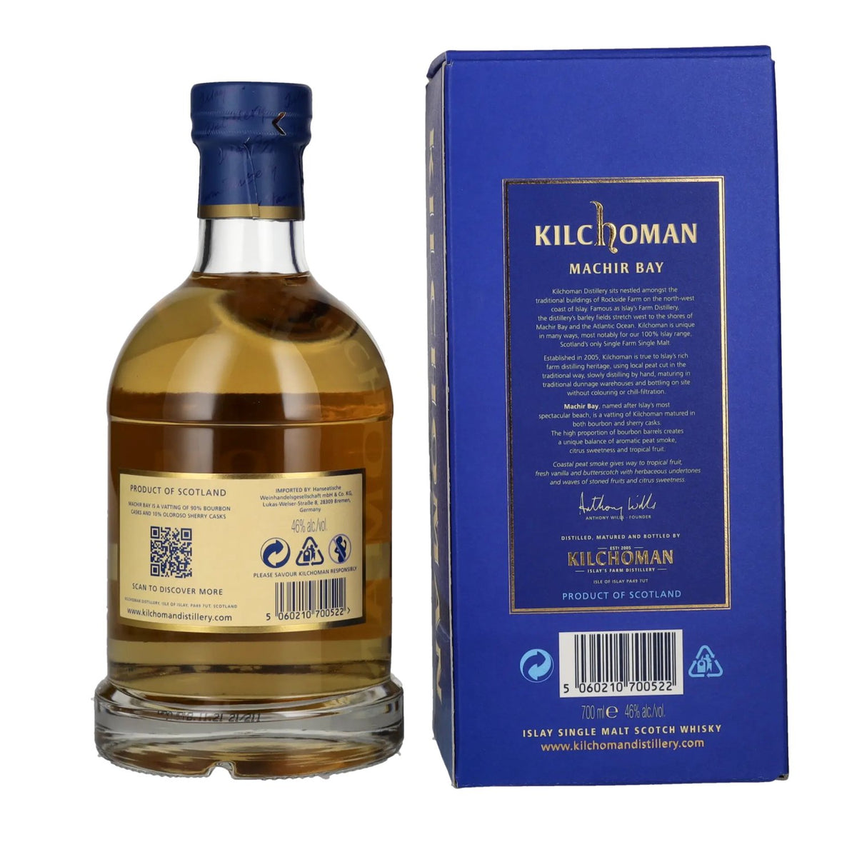 Kilchoman MACHIR BAY, whisky single malt d'Islay, 46 % vol., 0,7 l, dans un coffret cadeau
