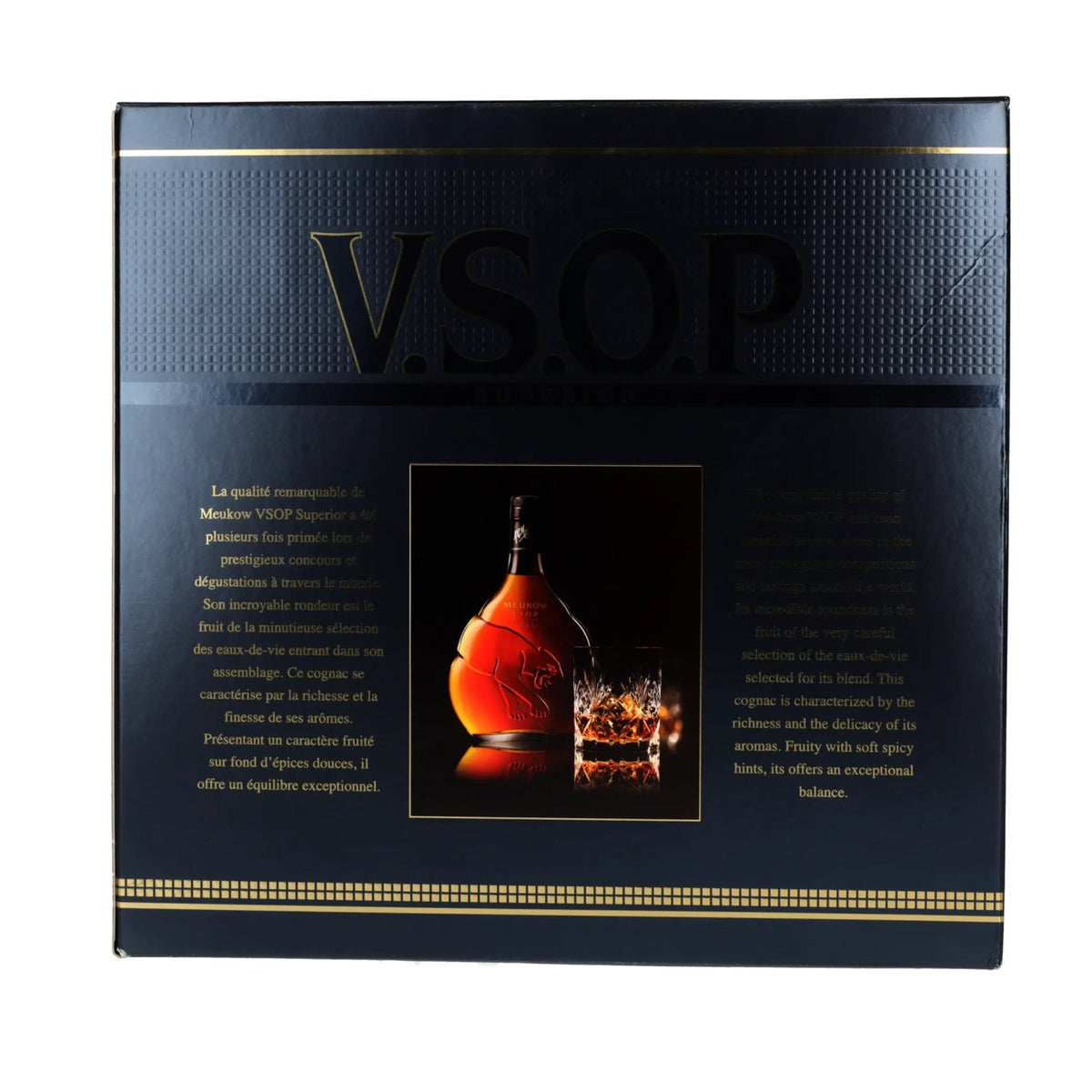 Meukow V.S.O.P. Superior Cognac, 40 % vol., 0,7 l, dans un coffret cadeau avec 2 verres