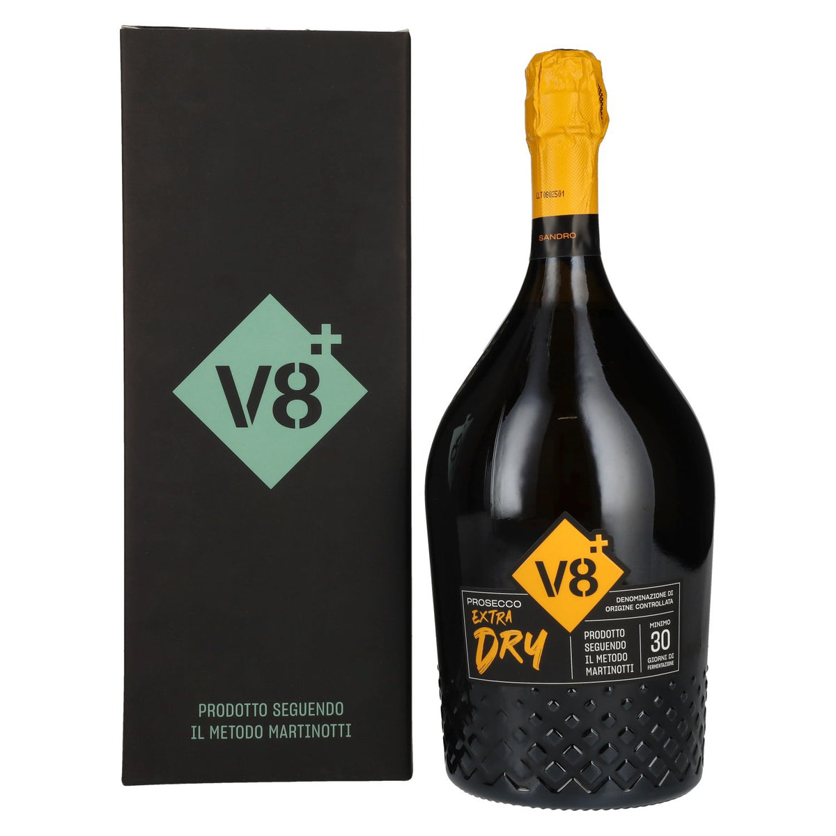 V8+ SANDRO Prosecco Extra Dry DOC 11% Vol. 1,5l in geschenkverpakking
