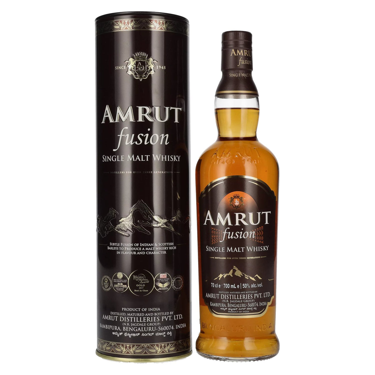 Amrut Indian FUSION Single Malt Whisky 50% vol. 0,7l en Tinbox
