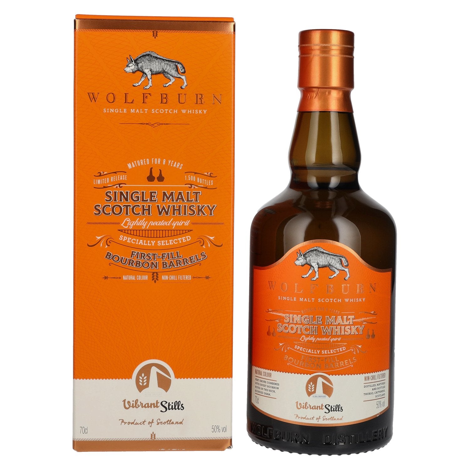 Wolfburn VIBRANT STILLS 8 Years Old Speciaal Geselecteerde First-Fill Bourbonvaten 50% Vol. 0,7l in geschenkverpakking