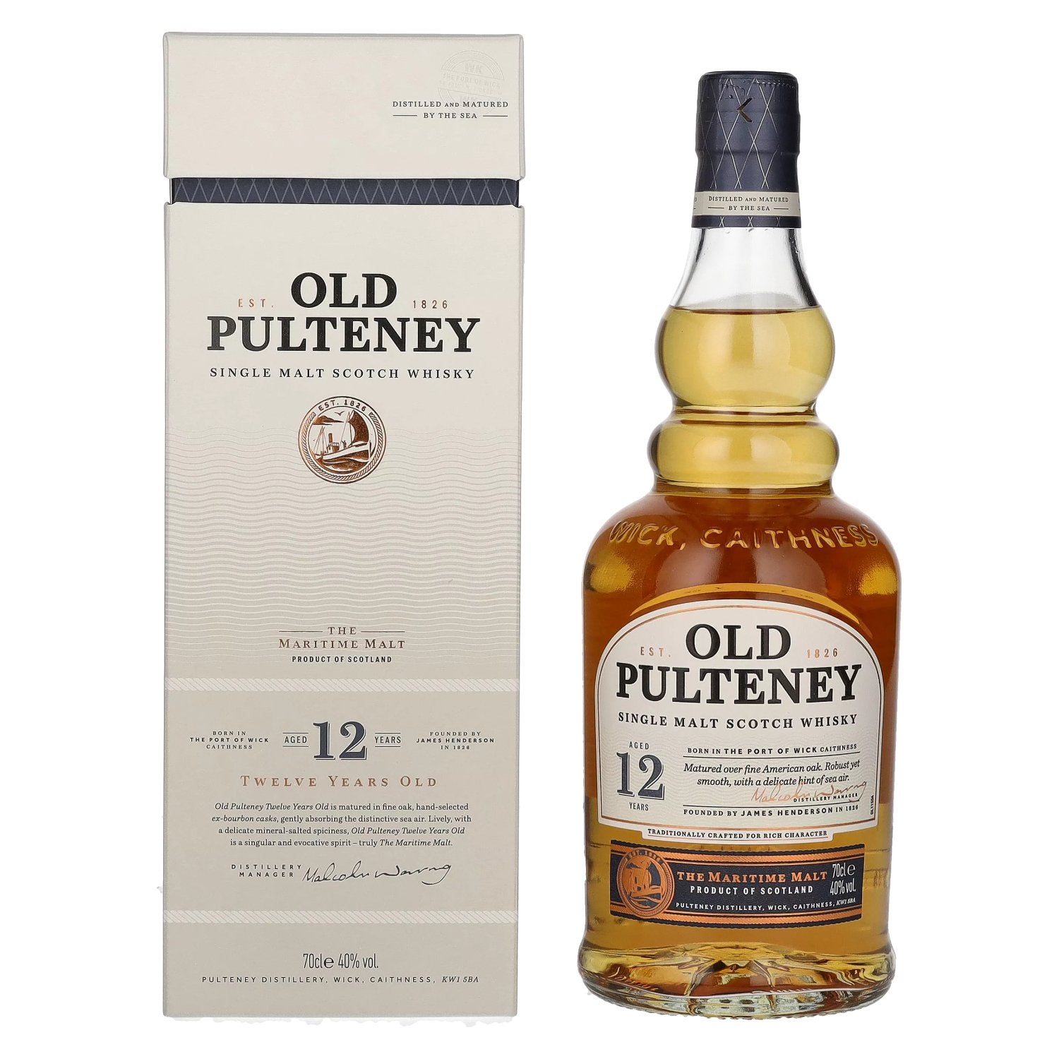 Old Pulteney 12 Years Old Single Malt Scotch Whisky 40% Vol. 0,7l en boîte cadeau