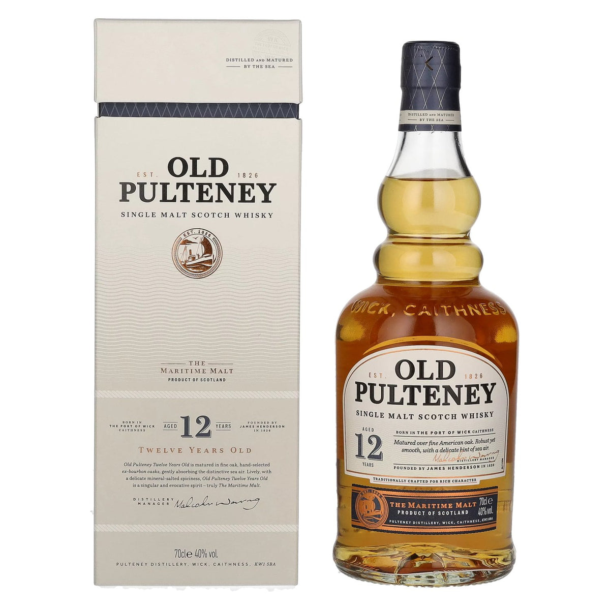 Old Pulteney 12-Year-Old Single Malt Scotch Whisky, 40% vol., 0.7 litres, in a gift box