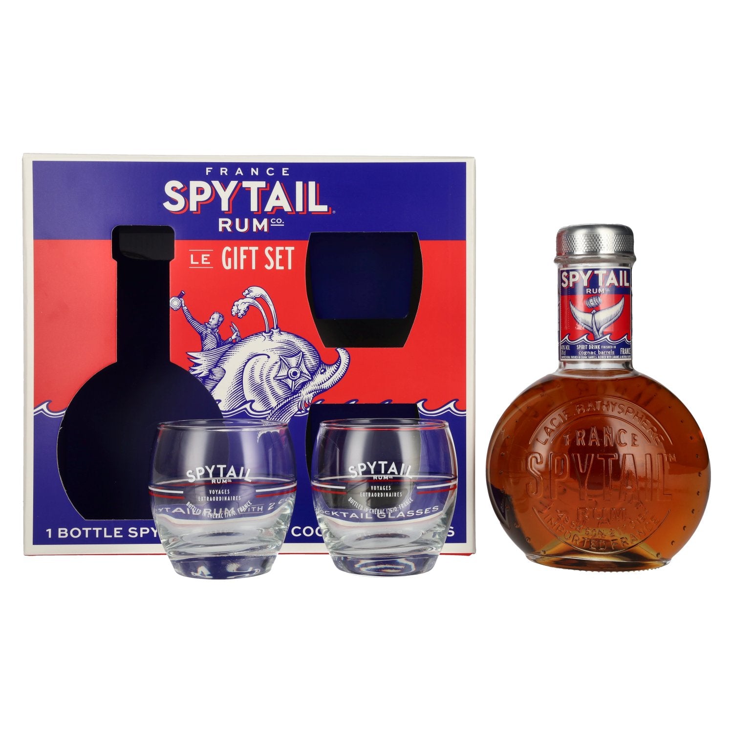 Spytail Cognac Barrels Spirit Drink 40% Vol. 0,7l in Geschenkbox mit 2 Gläsern