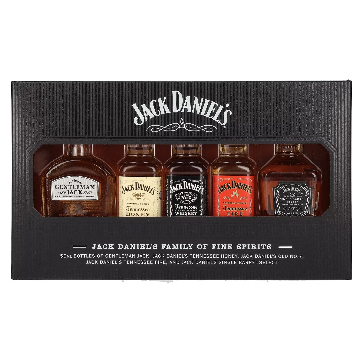 Jack Daniel's FAMILY OF FINE SPIRITS 39% Vol. 5x0,05l in geschenkverpakking