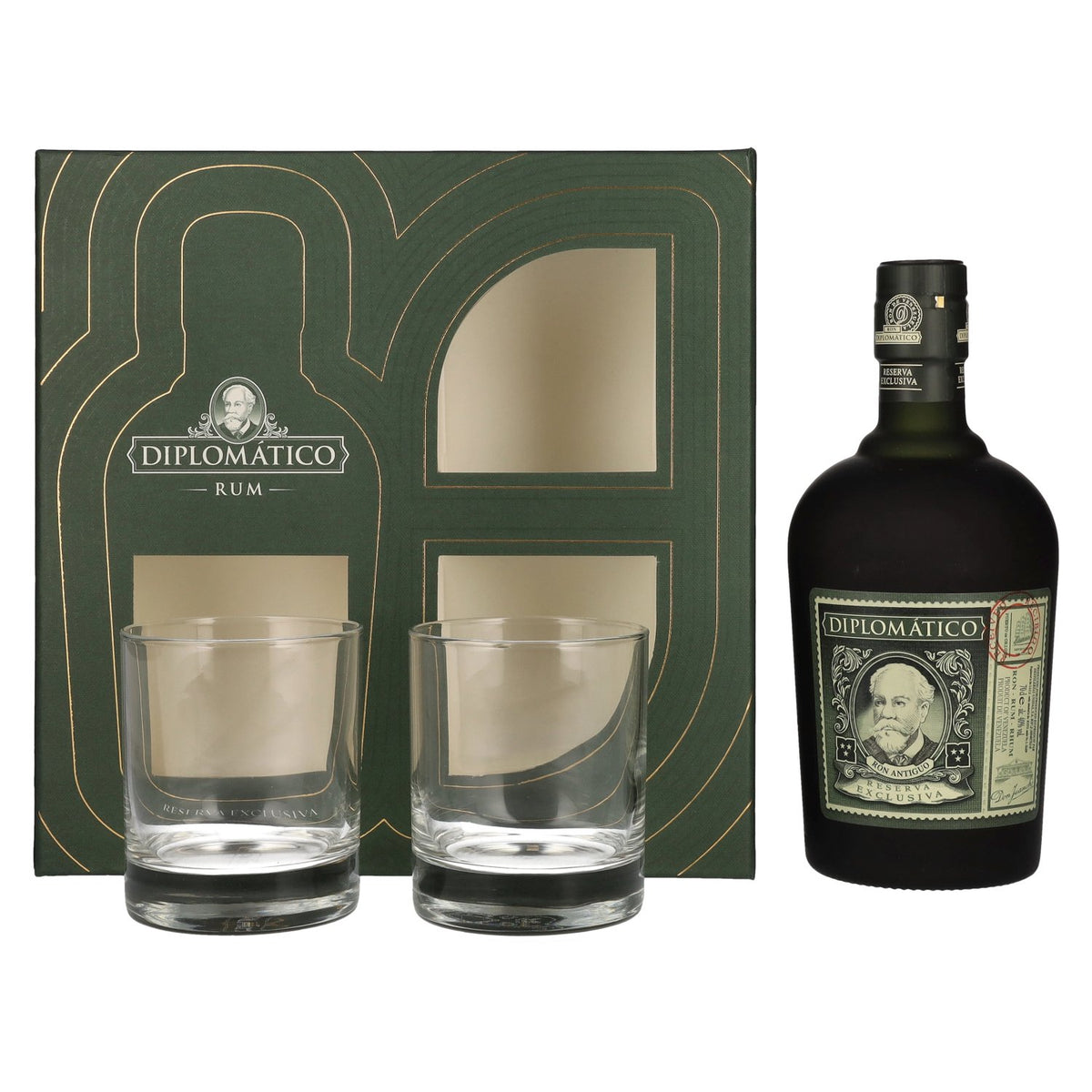 Diplomático RESERVA EXCLUSIVA Aged Rum 40% vol. 0.7 l in a gift box with 2 glasses