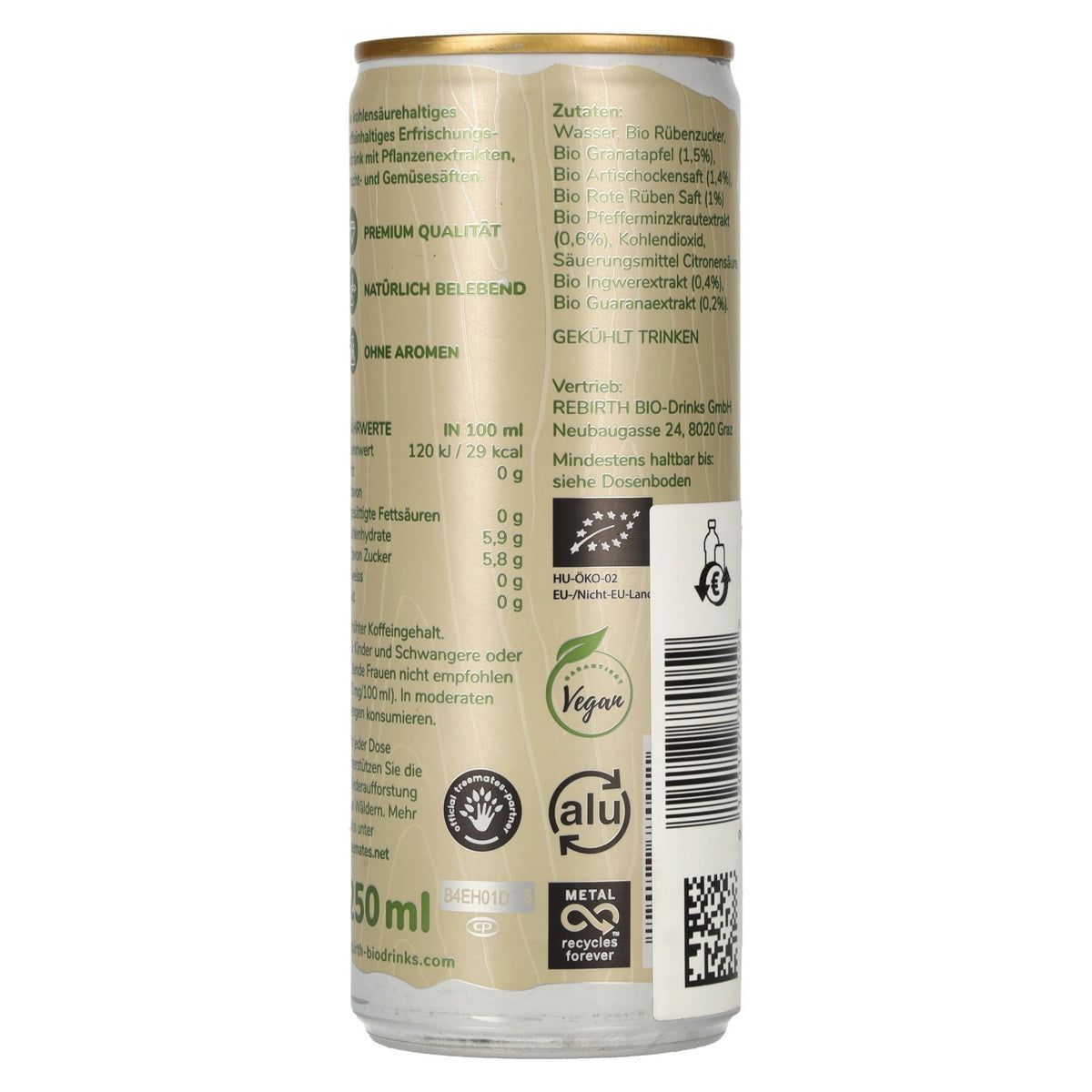 REBIRTH Supreme Organic Drink Gingembre-Menthe, canette de 0,25 l, consigne
