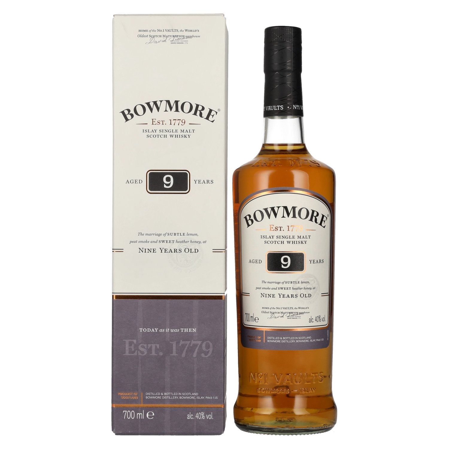 Bowmore 9 Years Old Islay Single Malt Scotch Whisky 40% Vol. 0,7l en boîte cadeau