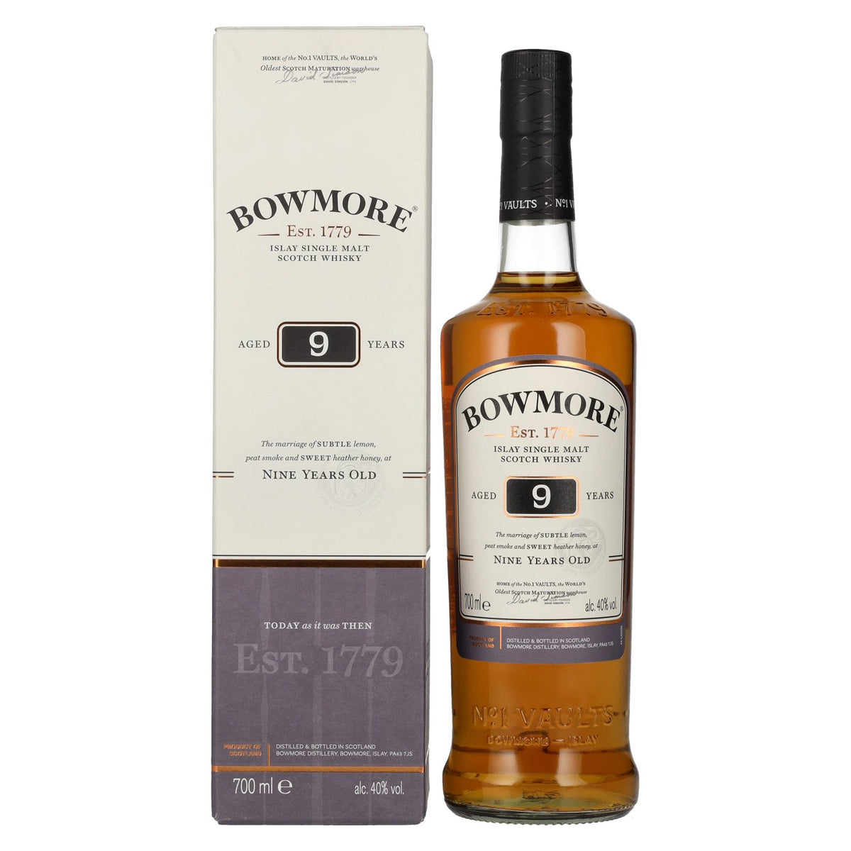 Bowmore 9 Years Old Islay Single Malt Scotch Whisky 40% Vol. 0,7l in geschenkverpakking
