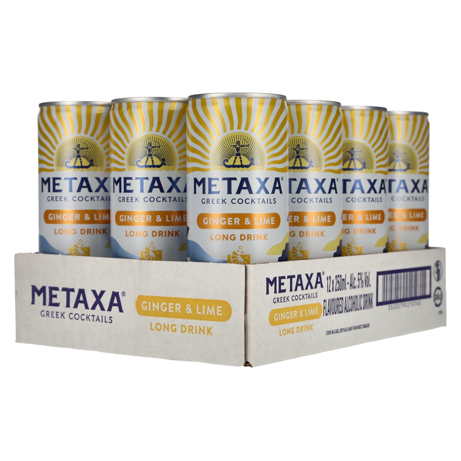 Metaxa Ginger & Lime Long Drink Greek Cocktails Ready to Drink 5% Vol. 12x0,25l Dosen Pfand
