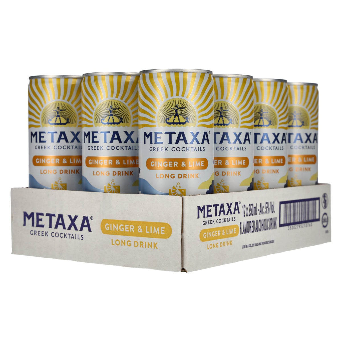 Metaxa Ginger & Lime Long Drink Greek Cocktails Ready to Drink 5% Vol. 12x0,25l Dosen Pfand