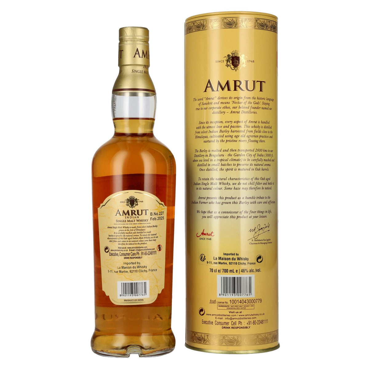 Amrut Indian Single Malt Whisky 46% Vol. 0,7l in Tinbox