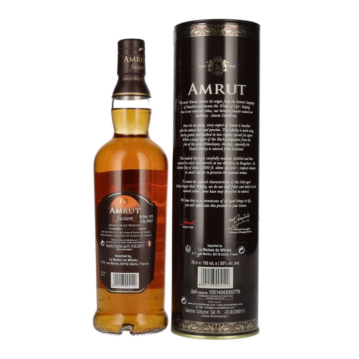 Amrut Indian FUSION Single Malt Whisky 50% vol. 0,7l en Tinbox