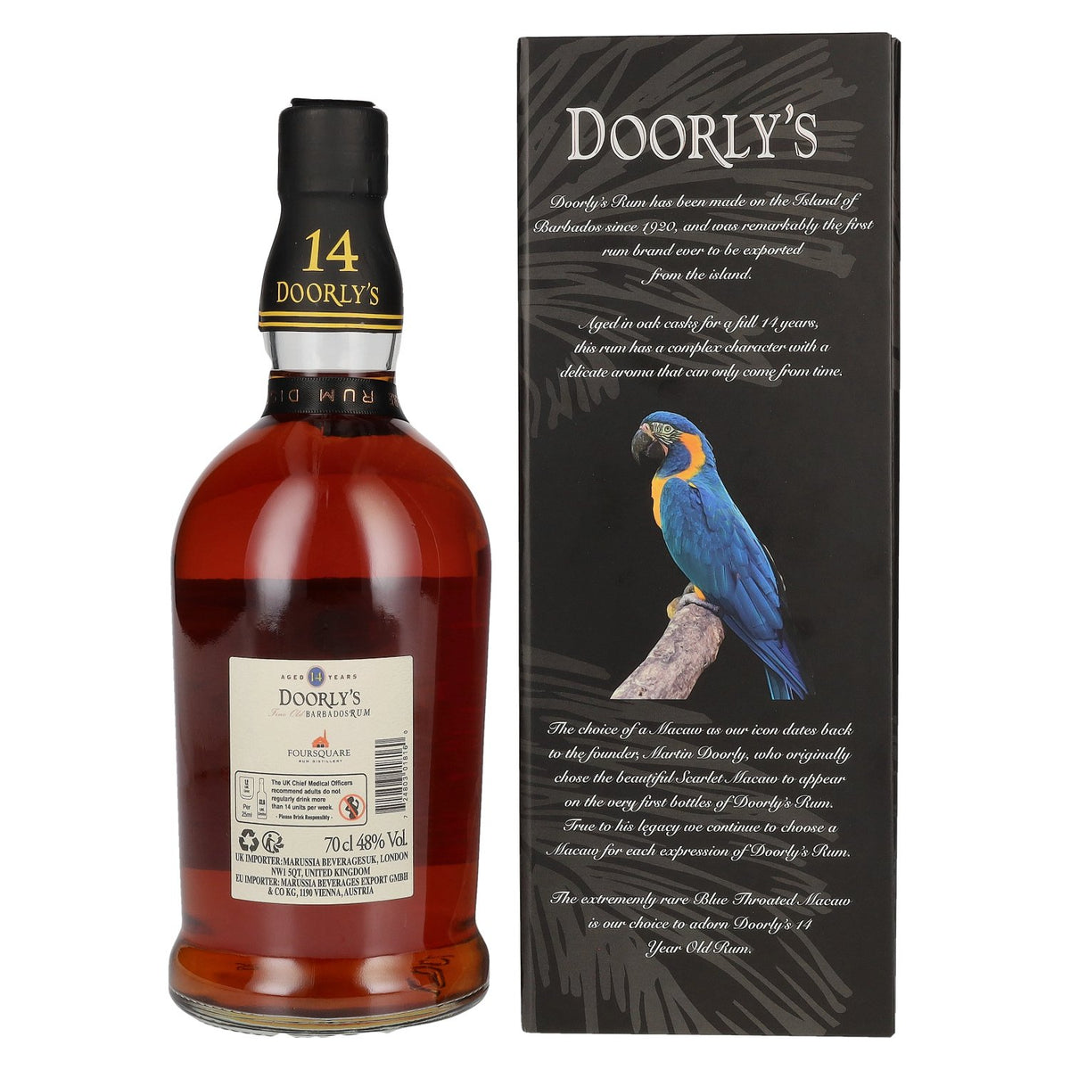 Foursquare Doorly's Barbados Rum, rhum fin de Barbade 14 ans d'âge, 48 % vol., 0,7 l, dans un coffret cadeau