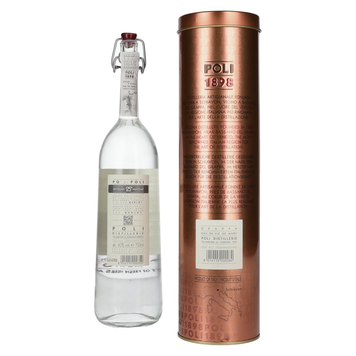 Poli Po' Di Poli Grappa 25 Anniversario Merlot 40% Vol. 0,7l en Tinbox