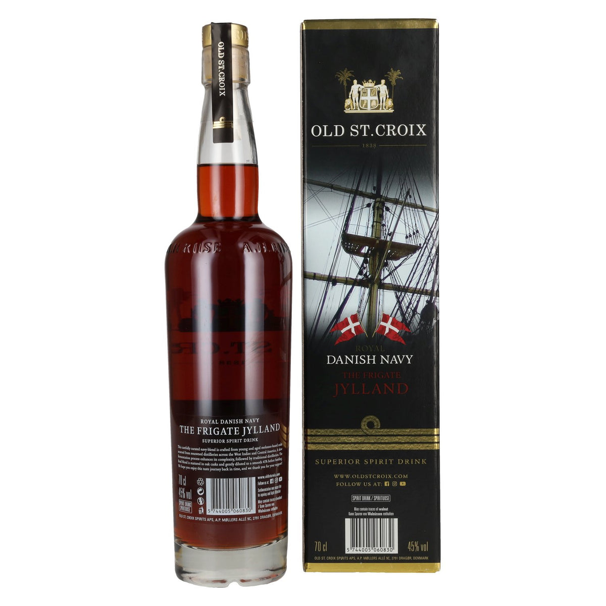 Old St. Croix A.H. Riise Royal DANISH NAVY The Frigate JYLLAND Superior Spirit Drink 45% Vol. 0,7l in Geschenkbox