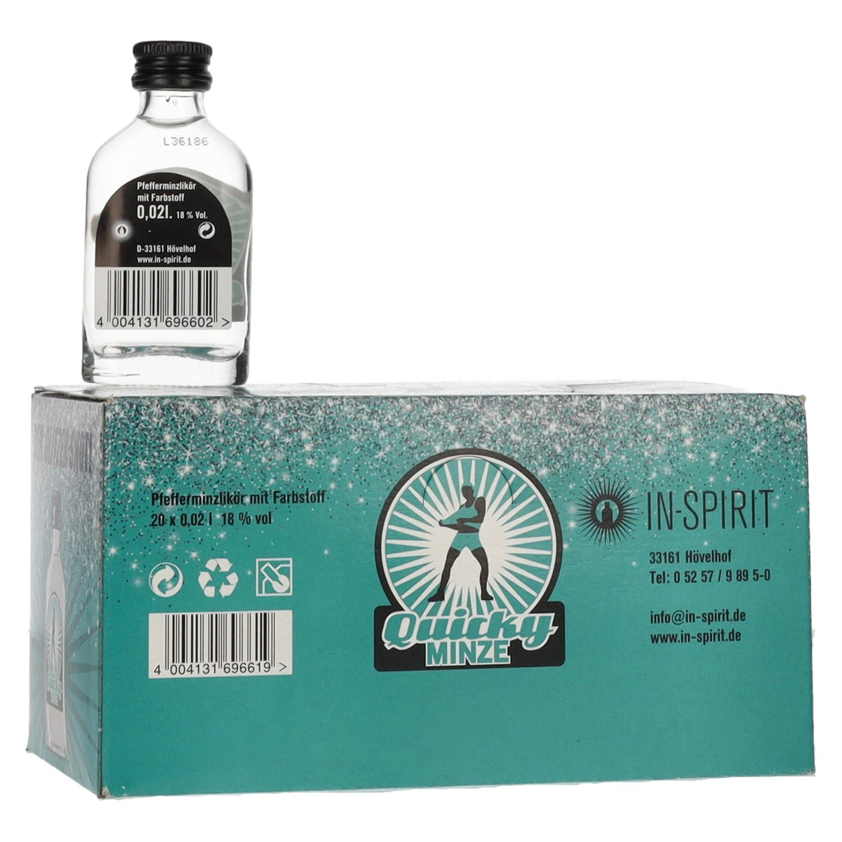Quicky Menthe, liqueur de menthe poivrée, 18 % vol., 20 x 0,02 l