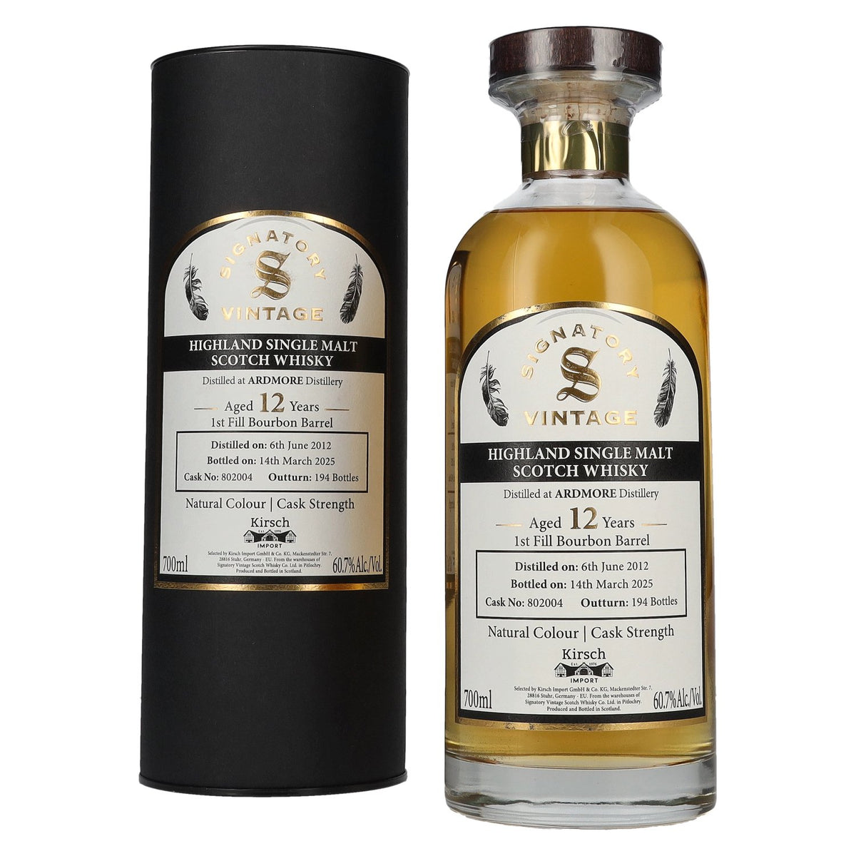 Signatory Vintage ARDMORE 12 Years Old 1st Fill Bourbon Cask Strength #802004 2012 60.7% vol. 0.7 l in a tin box