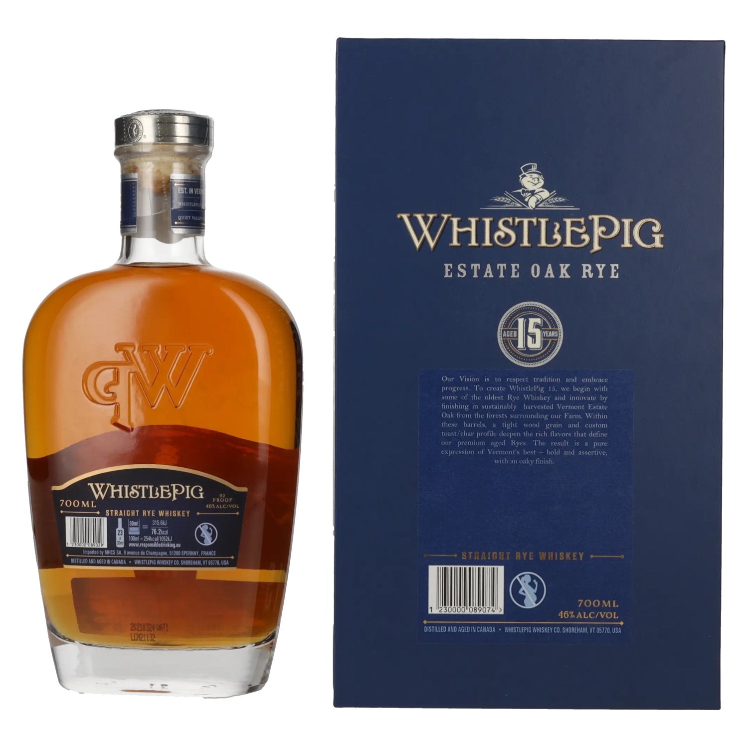 WhistlePig Whiskey 15 Years Old ESTATE OAK RYE 46% vol. 0,7l dans un coffret cadeau