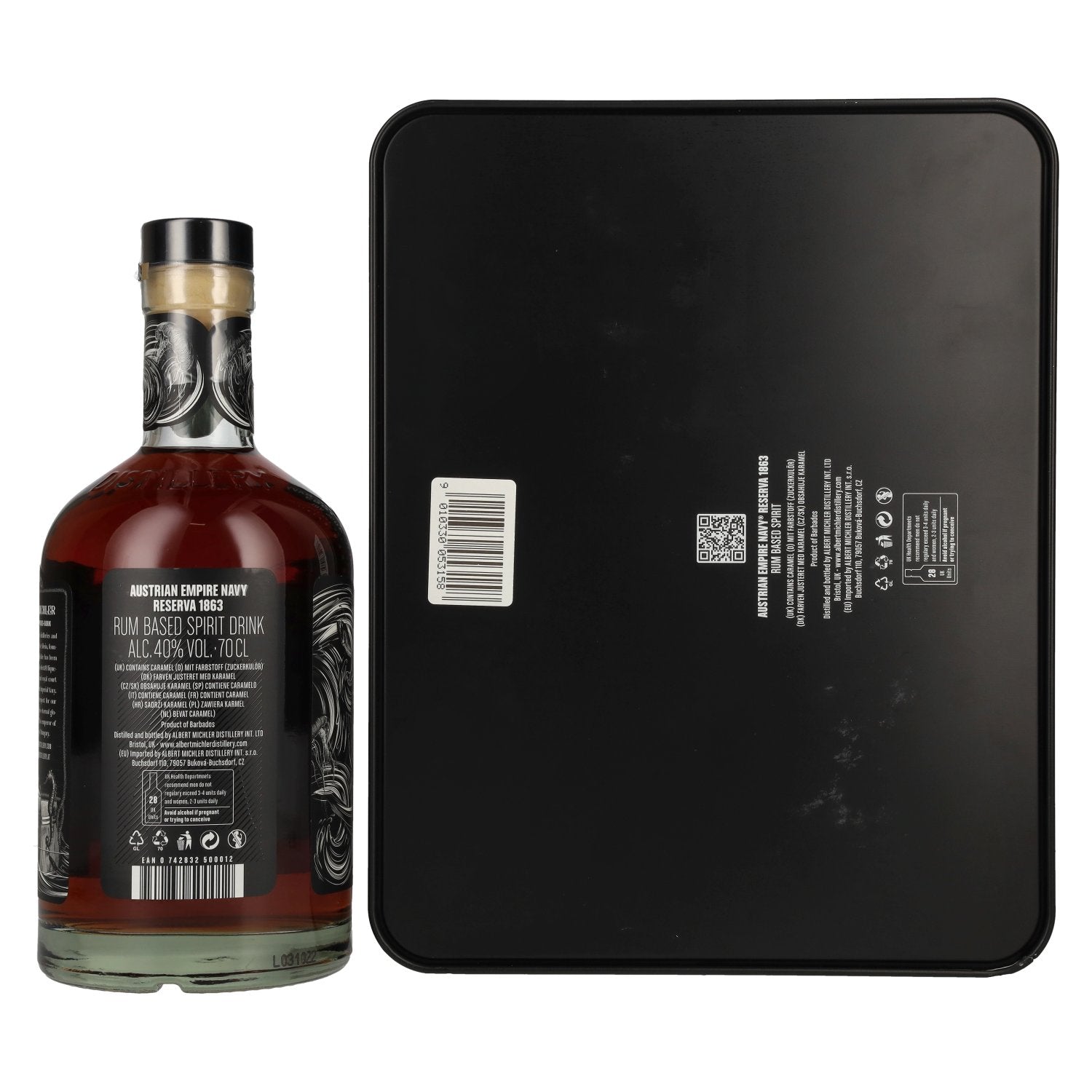 Austrian Empire Navy RESERVA 1863 Spirit Drink 40% Vol. 0,7l in gift box with 2 glasses