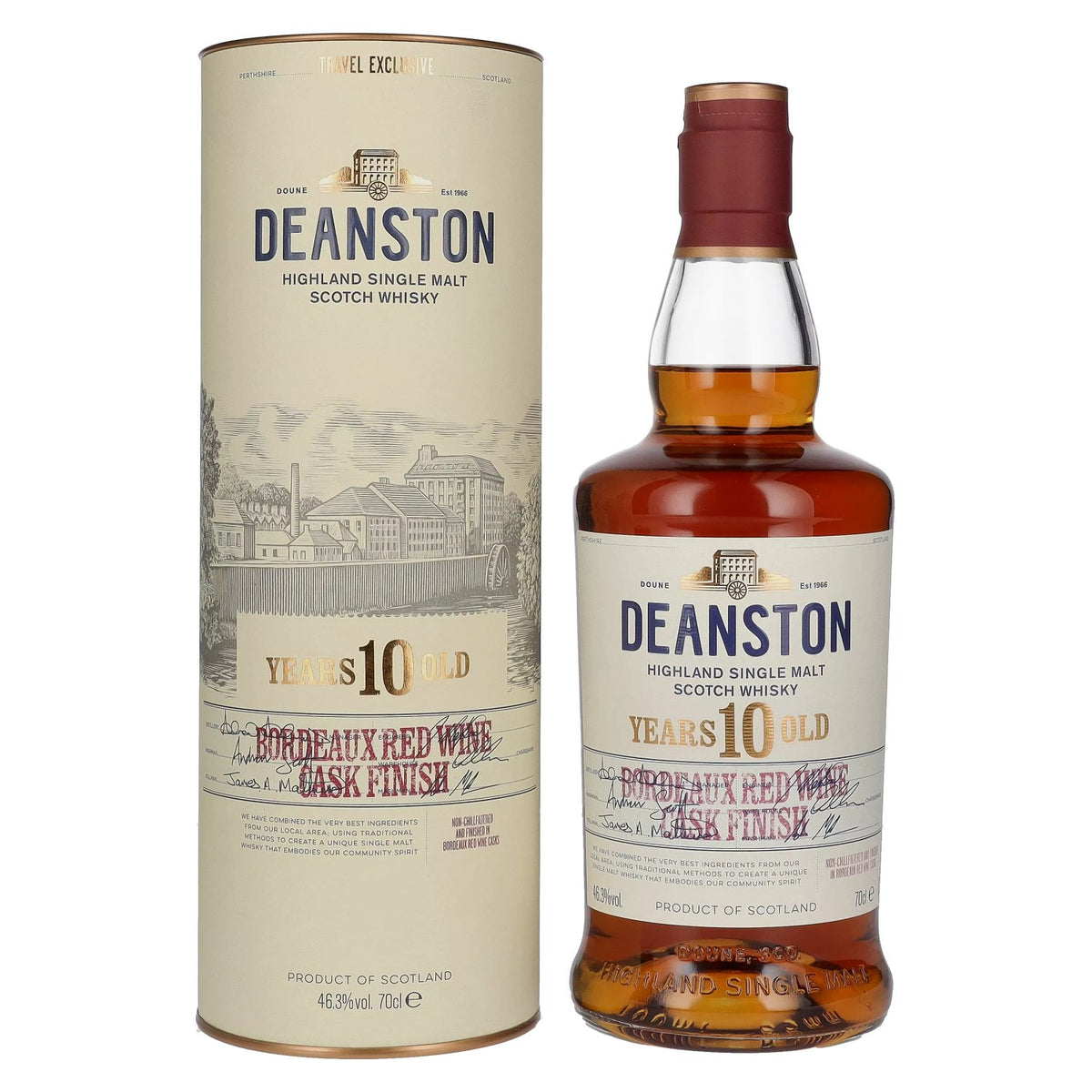 Deanston 10 Years Old Highland Single Malt Bordeaux Red Wine Cask Finish 46.3% vol. 0.7l in a gift box